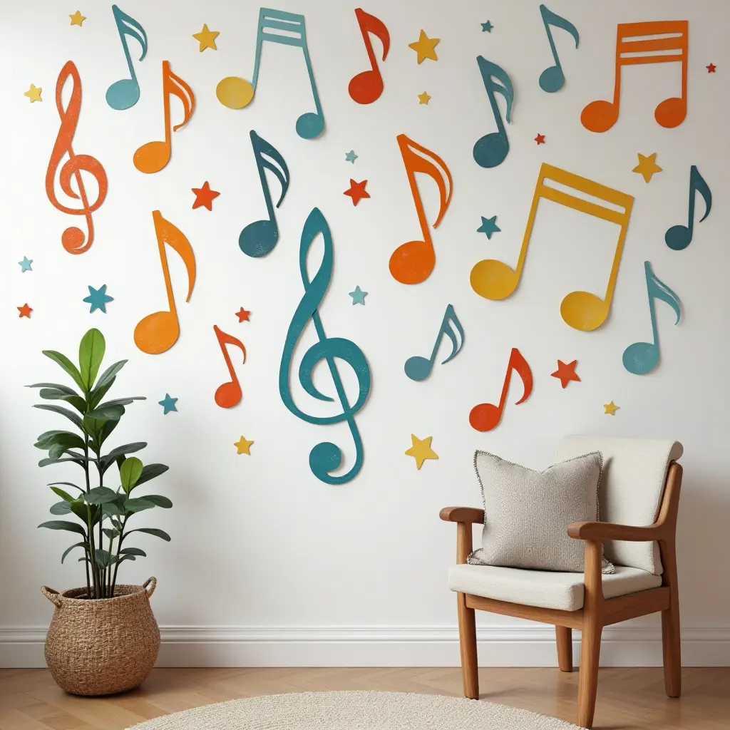 a photo of a colorful musical notes mural for little musicians