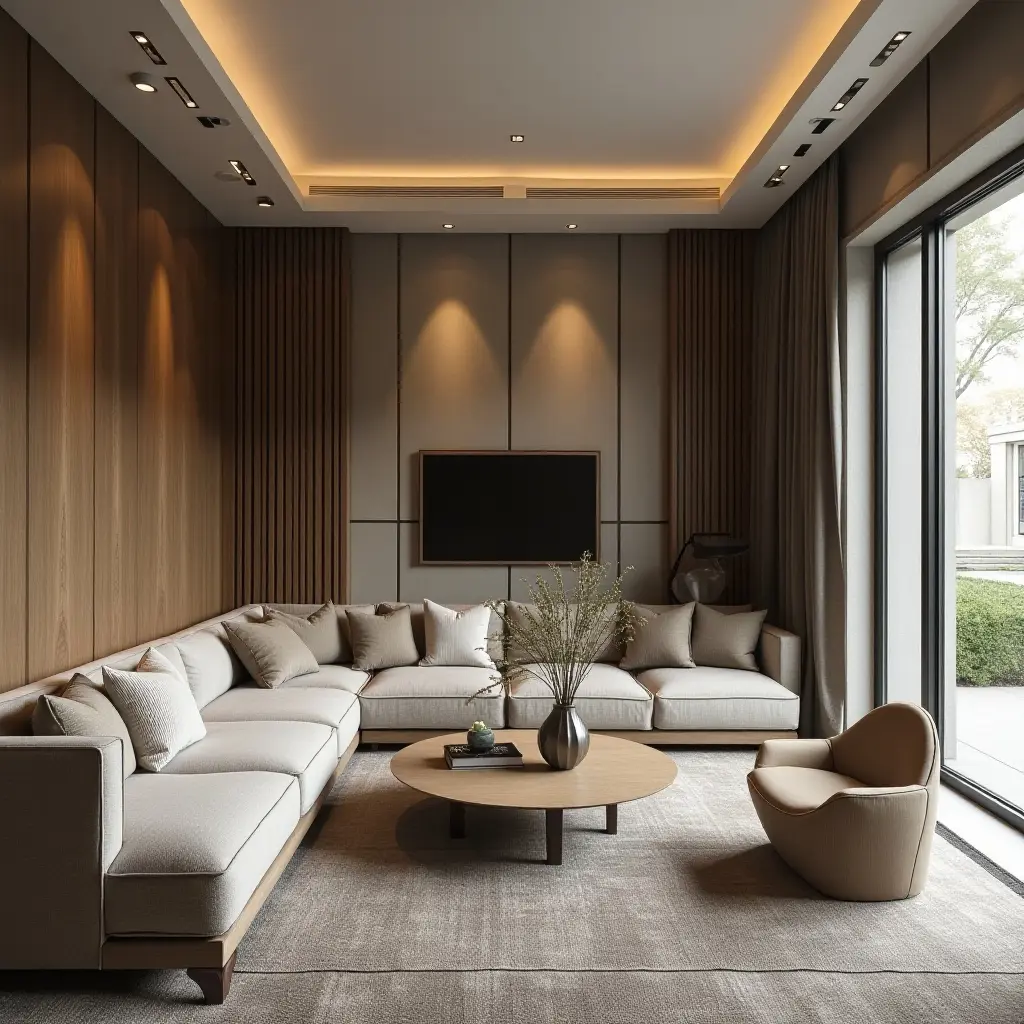 a photo of a living room with a mix of textures and patterns