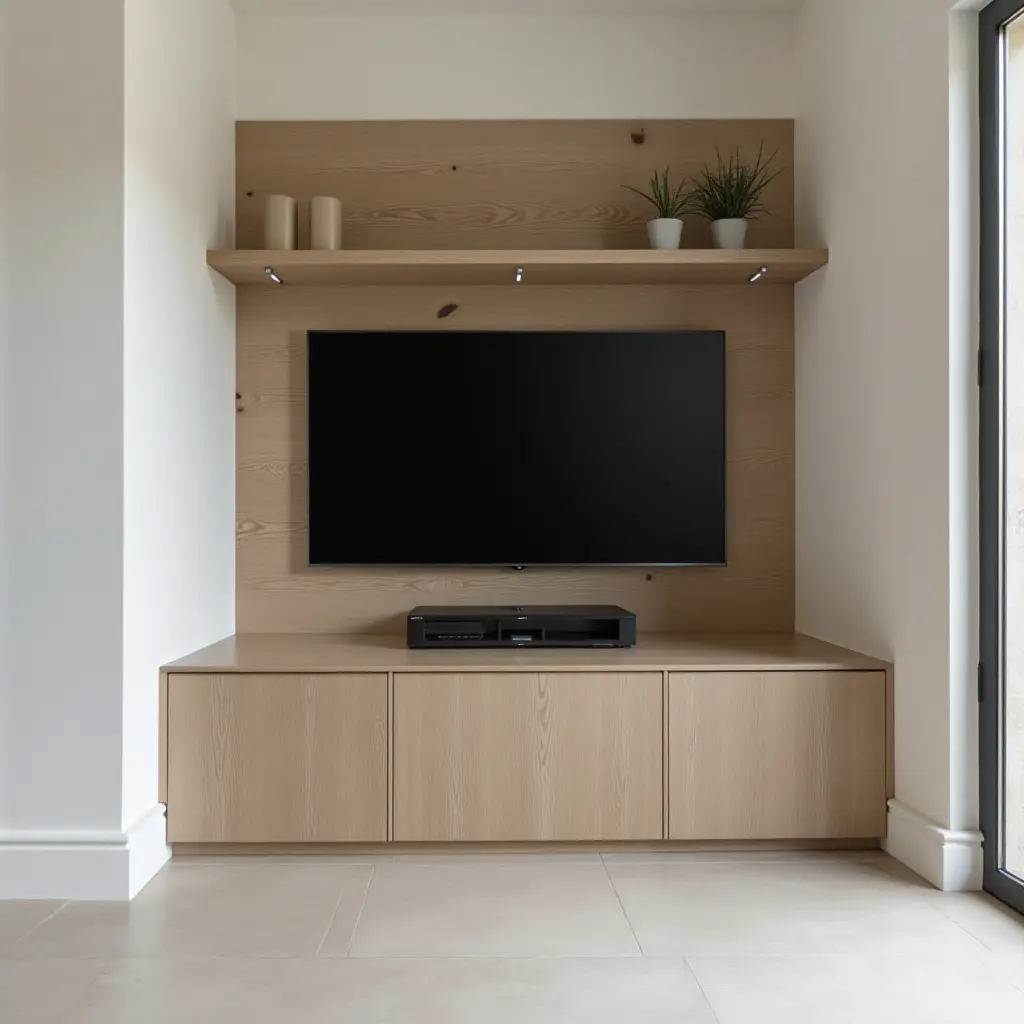 a photo of a corner TV integrated into a stylish modular furniture unit