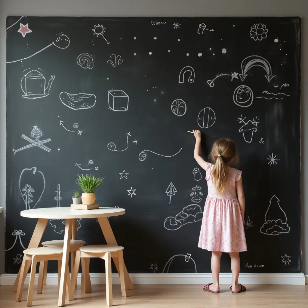 a photo of a creative chalkboard wall for kids to draw on