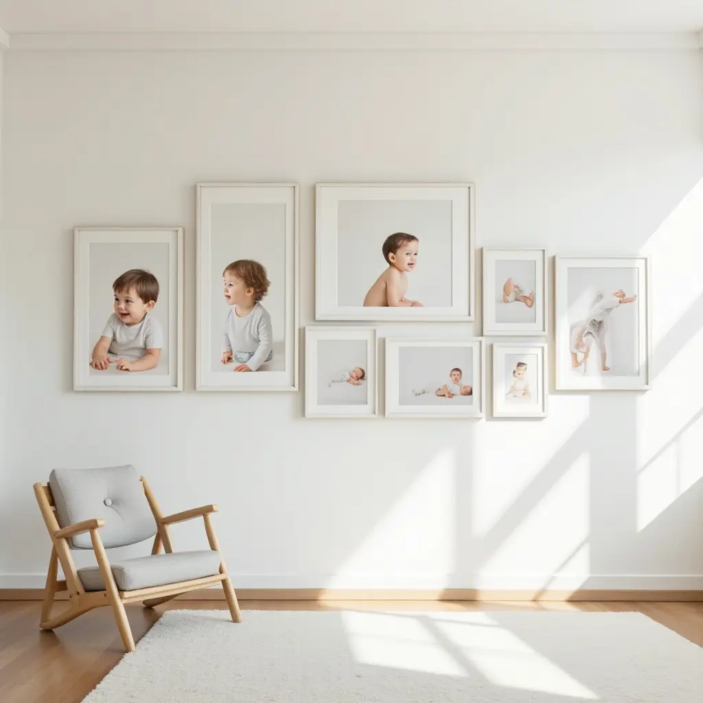 a photo of a gallery wall showcasing a child's growth through the years