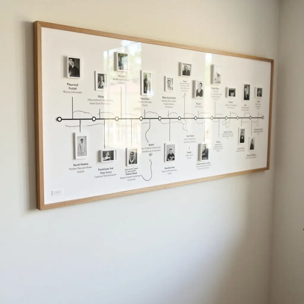 a photo of a timeline wall featuring milestones in family history