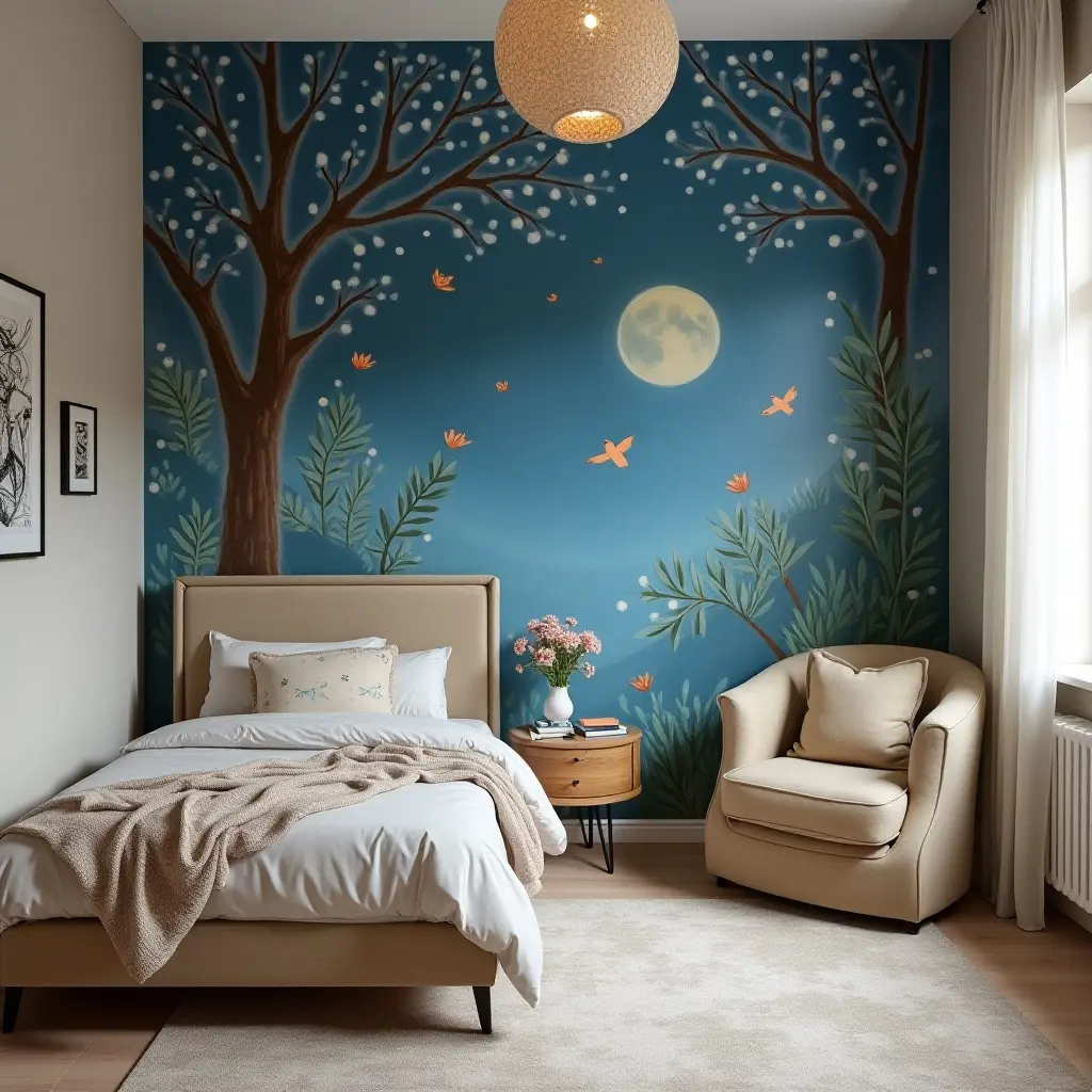 a photo of a chalk art mural in a children's bedroom